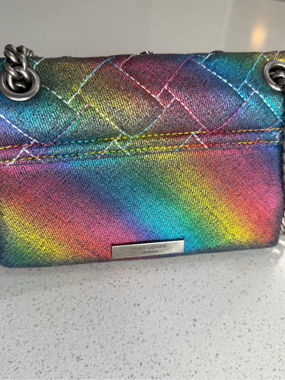 Rainbow Quilted Crossbody Bag with Gunmetal Chain - Picture 2 of 5